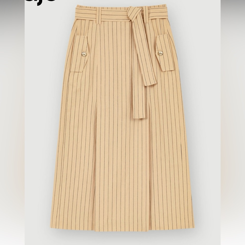 Maje Beige Striped A-Line Skirt